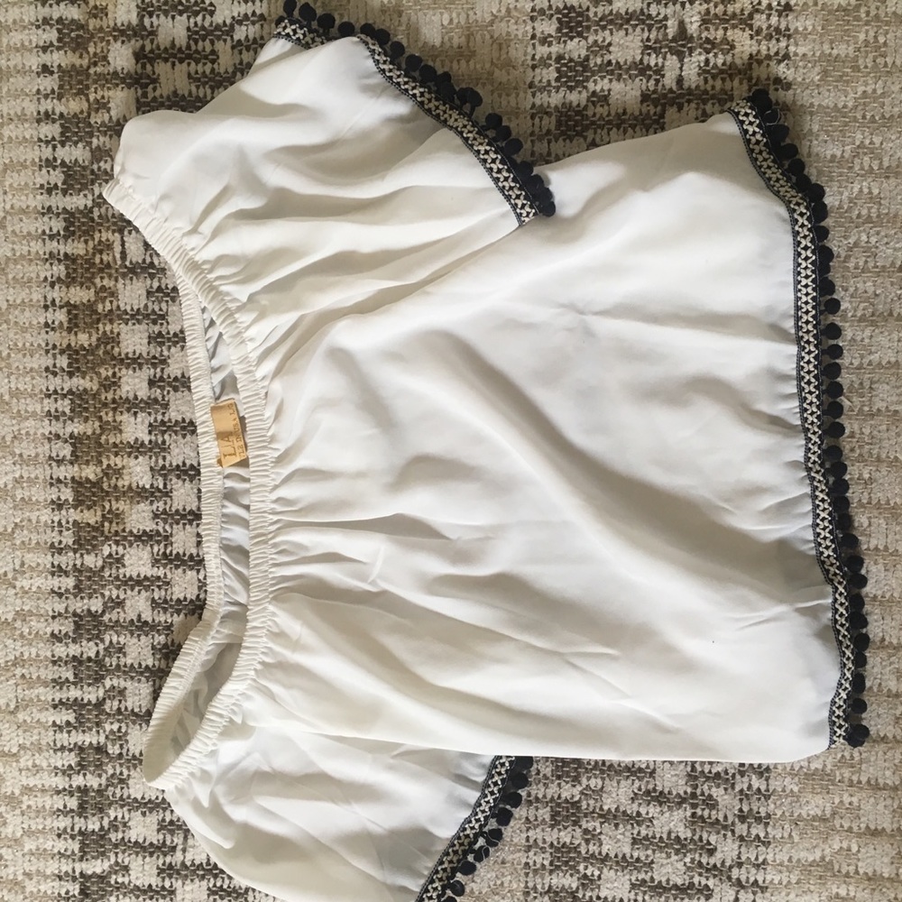 White Off the shoulder Pom Pom shirt